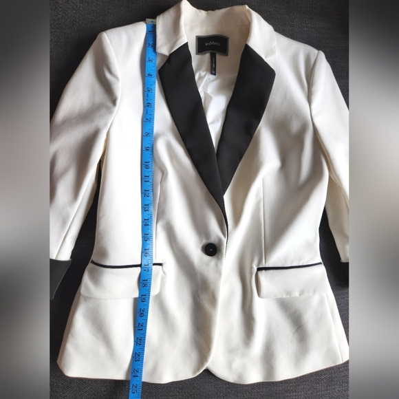 Le Chateau Single Button Fitted White & Black 3/4 Sleeve Faux Pocket size Small - Picture 6 of 12